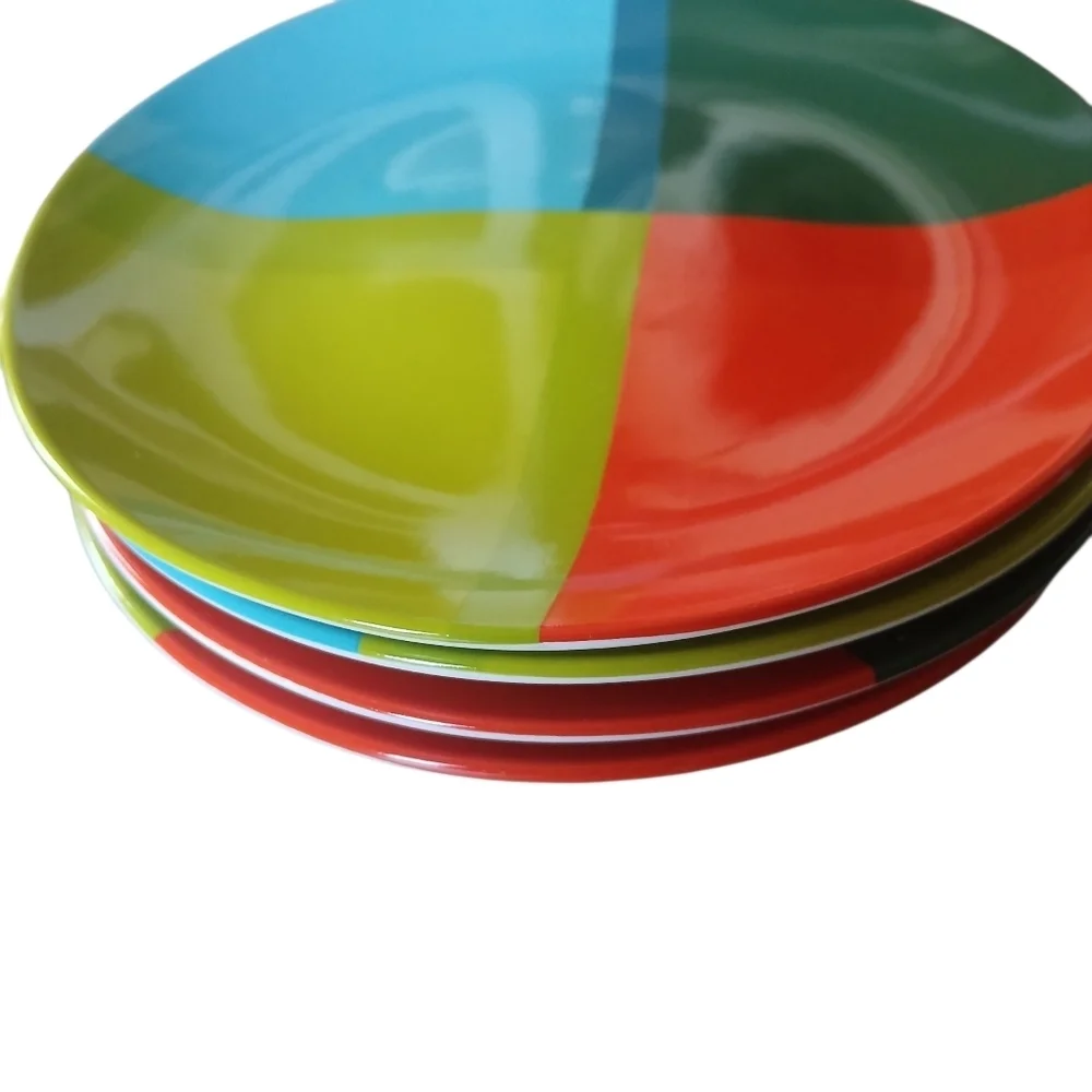 CB2 Crate & Barrel Plates (2) Appetizer Color-Block Mid Century Modern Style NEW